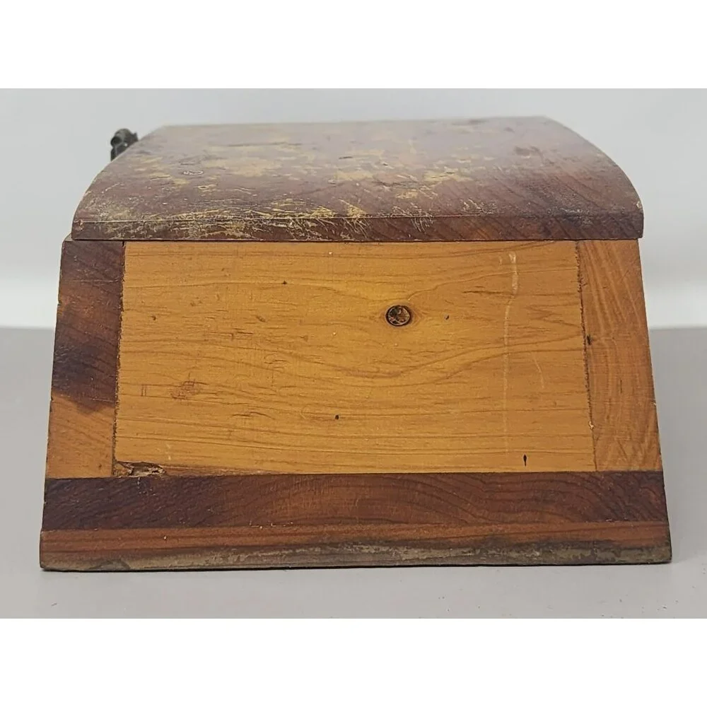 Vintage Small Cedar Wood Jewelry Keepsake Box Solid Wood Construction Stamped101